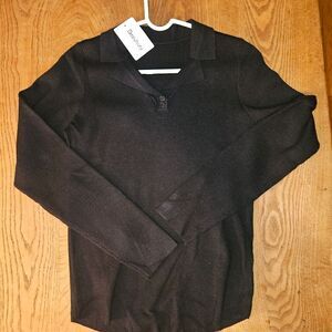 Beauhuty Black Lapel Fitted Slim Long Sleeve Shirt Women’s Large NWT Classic